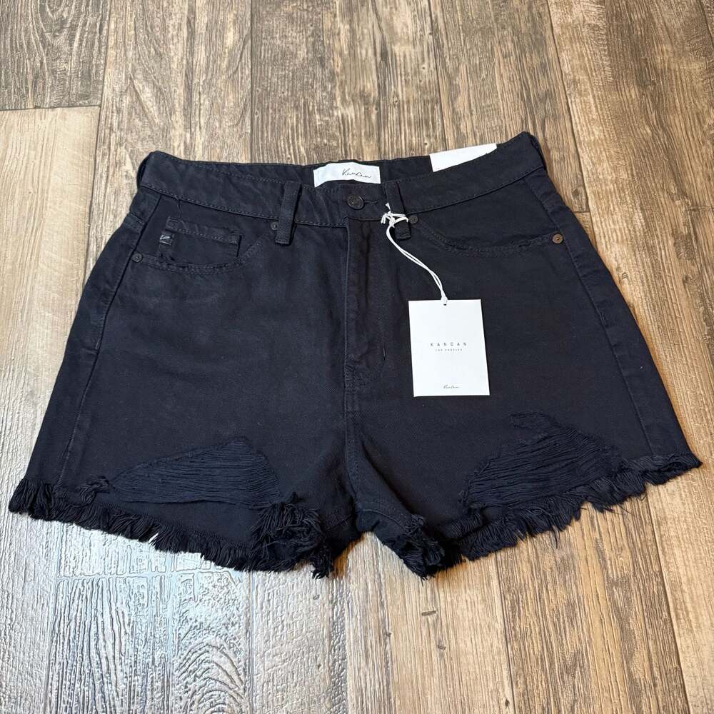 NEW KanCan Los Angeles High Rise Distressed Black Denim Shorts Medium